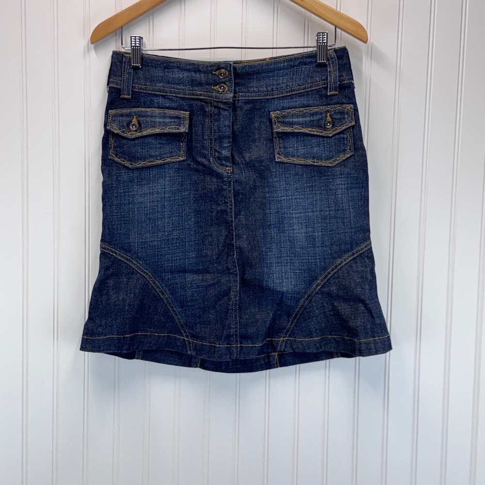 Mexx‎ Denim Mini Skirt Wmns 8 Dark Wash Utility Y2K Contrast Stitch Indie Sleaze